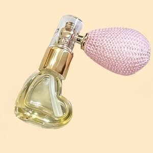 Mini Heart-Shaped Glass Atomizer with Pink Bulb and Gold Collar